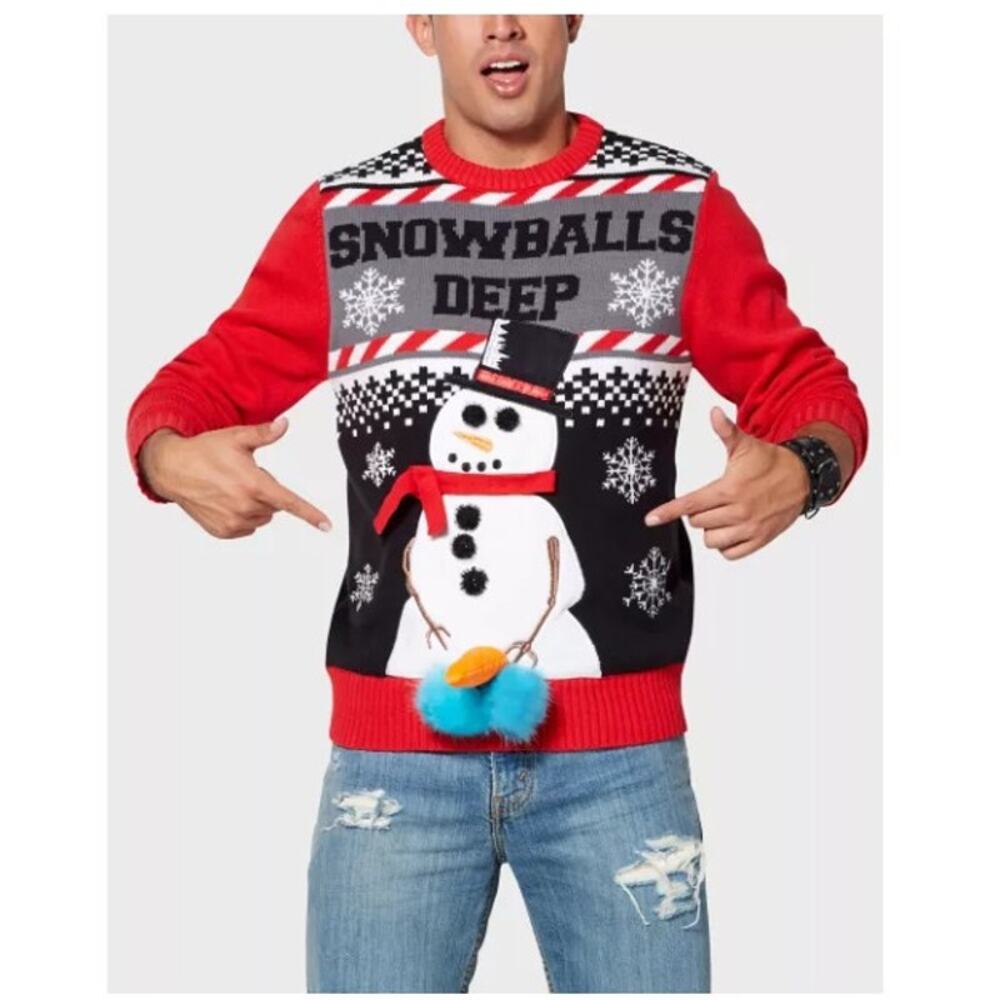 Spencer's Light-Up Christmas Knit Adult Sweater "Snowballs Deep" - Size Large